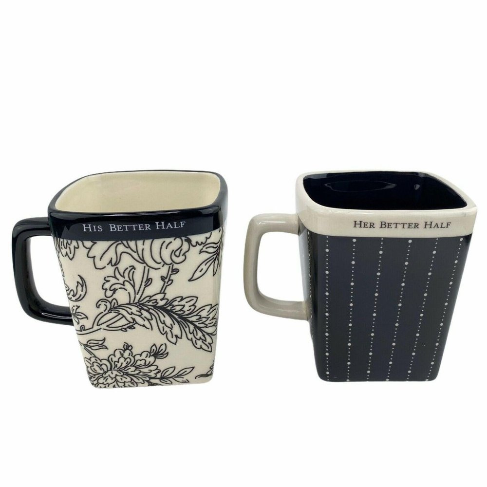 Hallmark His Better Half & Her Better Half Coffee Cup Mugs Set Black White